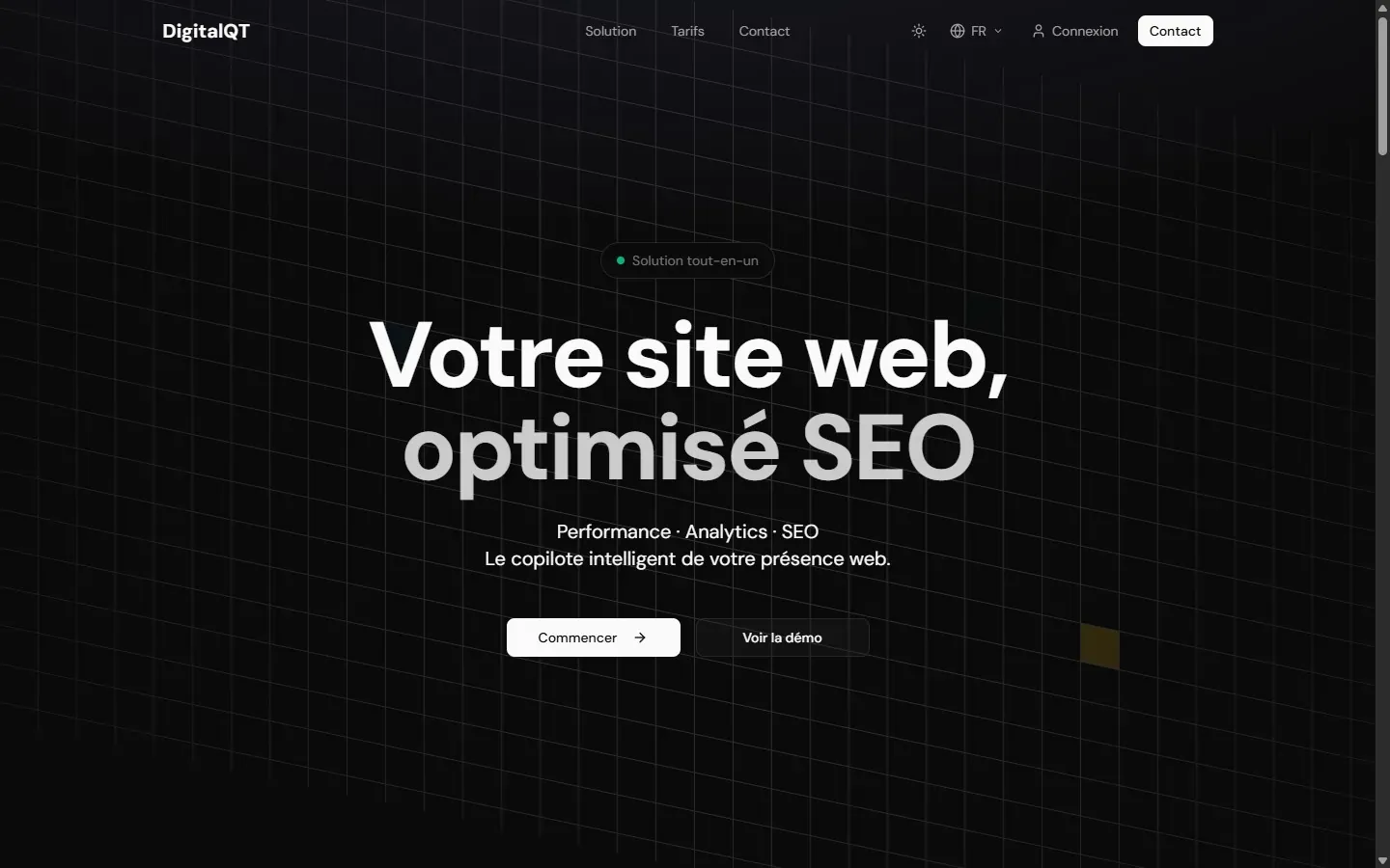Page d'accueil de DigitalQT — votre site web, monitoré 24/7